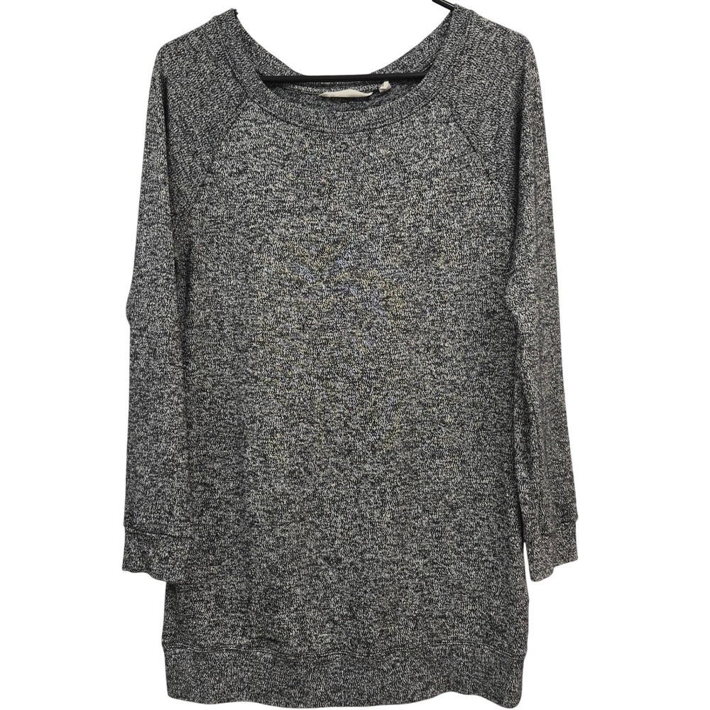 Athleta Womens‎ XS Black White Space Dye Marl Raglan Pullover Sweatshirt Tunic